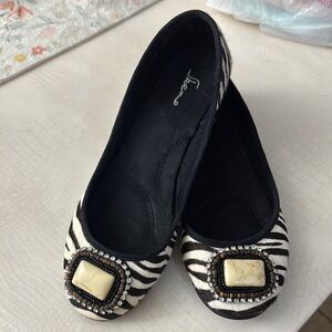 Skemo Zebra Print Flats with Embellished Accents